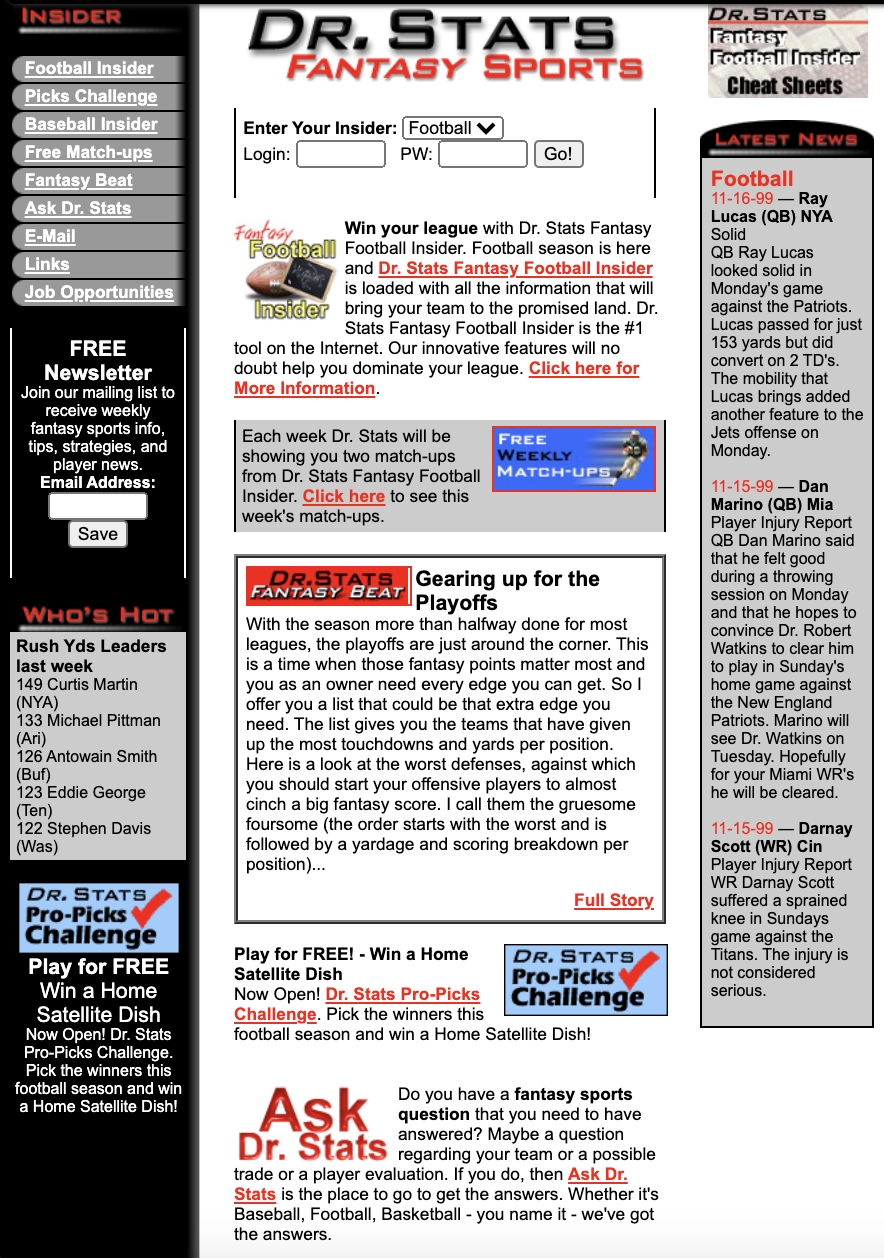 Dr. Stats Website circa 1999